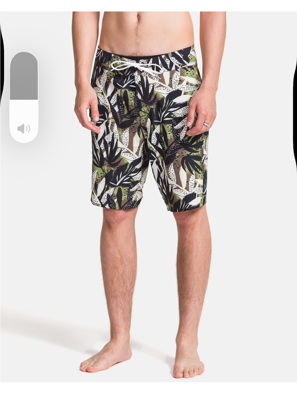 Volcom Olive, Black & White Tropical Print Board Shorts